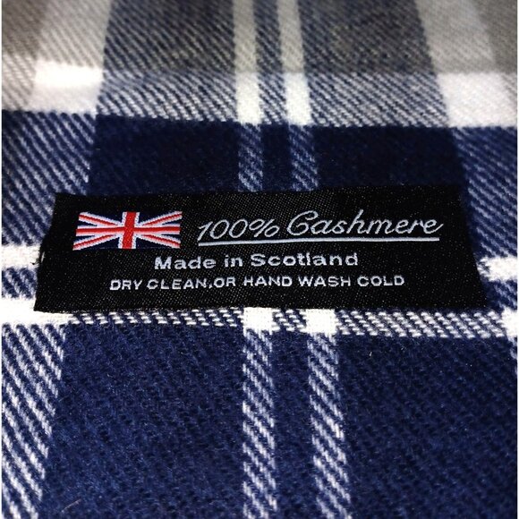 100% Cashmere Scarf Neck Warmer Made in Scotland Gray Blue Plaid 64x13 Heritage - Picture 2 of 3